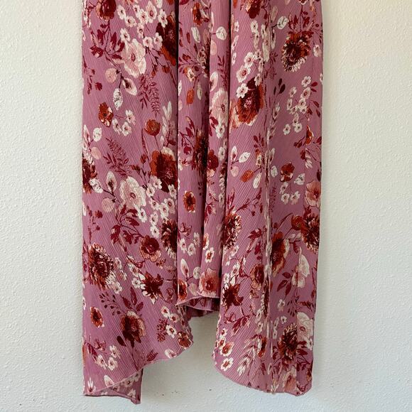New Eye Shadow floral asymmetric hem twist babydoll empire waist sundress pink M - Picture 5 of 14
